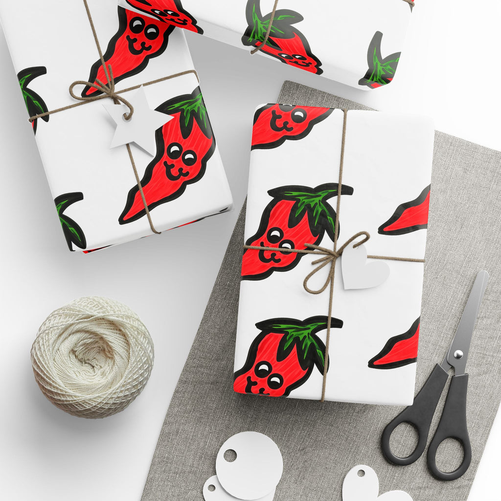 Hand-Drawn Smiling, Cute Chili Pepper Wrapping Paper | Whimsical Pepper Food Pattern