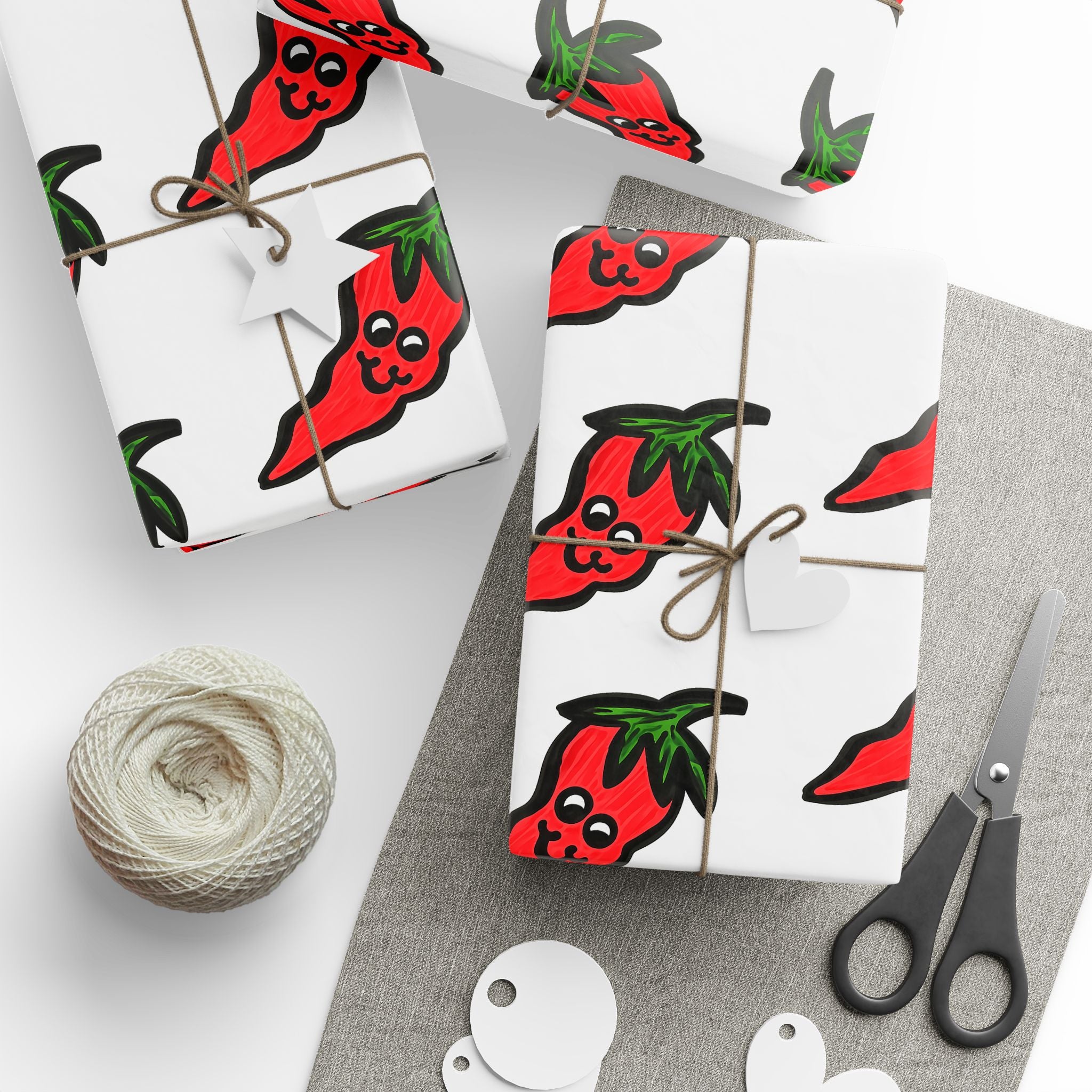 Hand-Drawn Smiling, Cute Chili Pepper Wrapping Paper | Whimsical Pepper Food Pattern