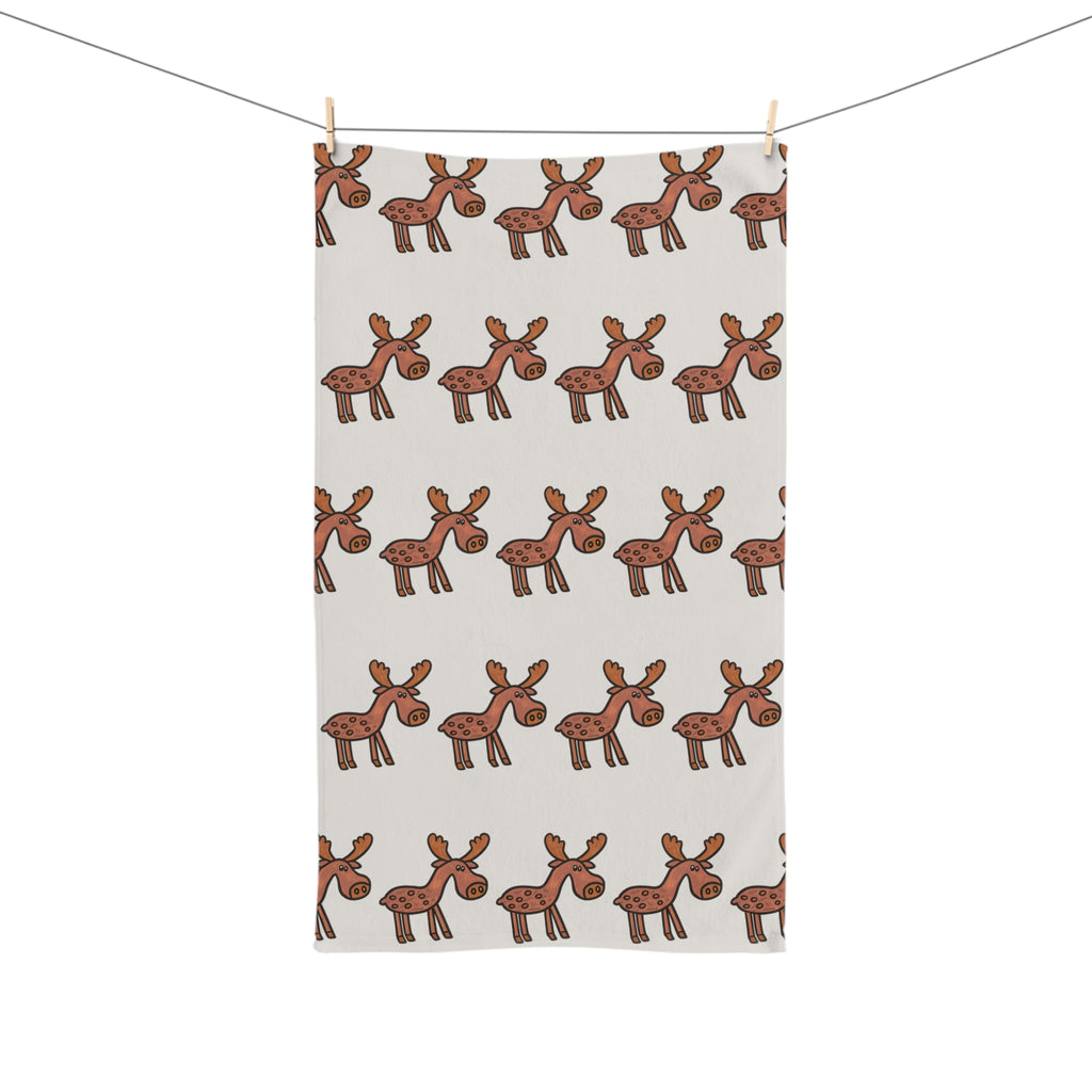 Hand-Drawn Cute Moose Pattern Hand Towel | Woodland Animal Kitchen Towel