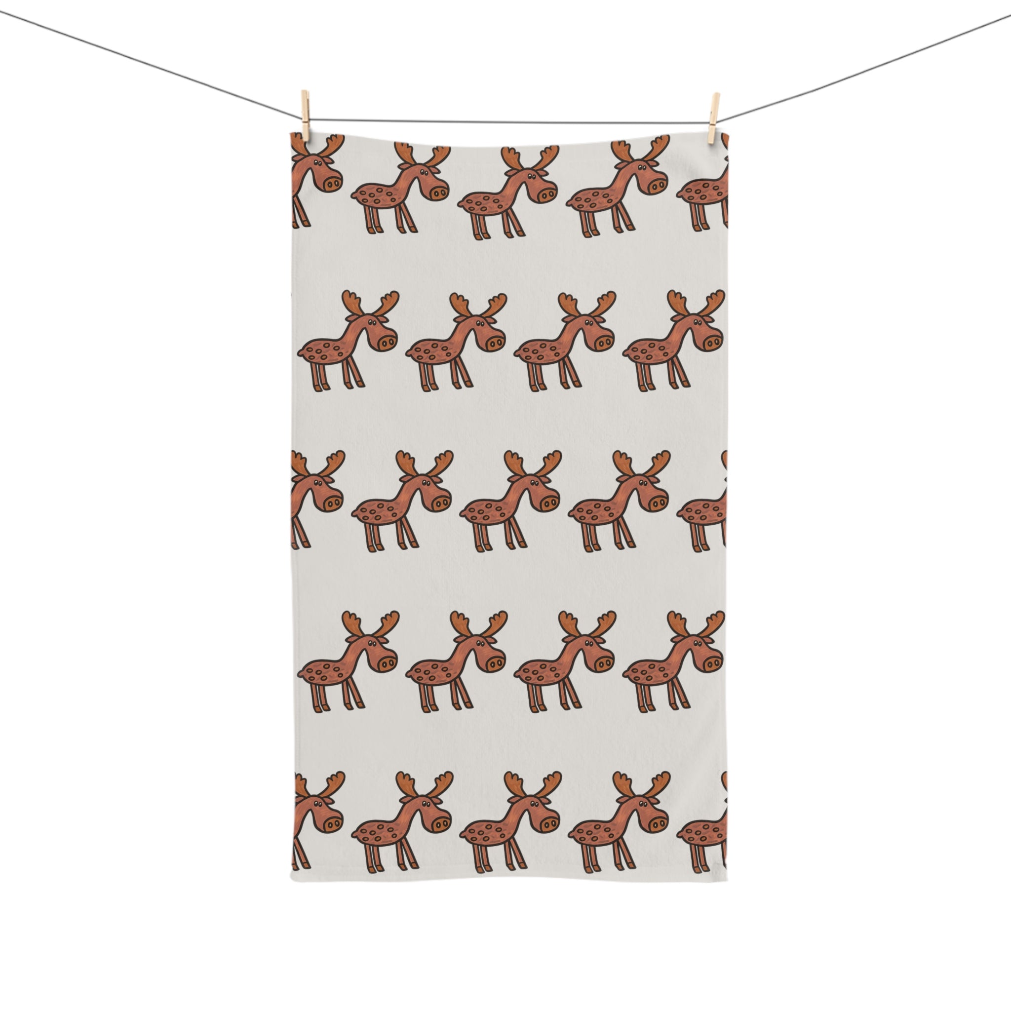 Hand-Drawn Cute Moose Pattern Hand Towel | Woodland Animal Kitchen Towel
