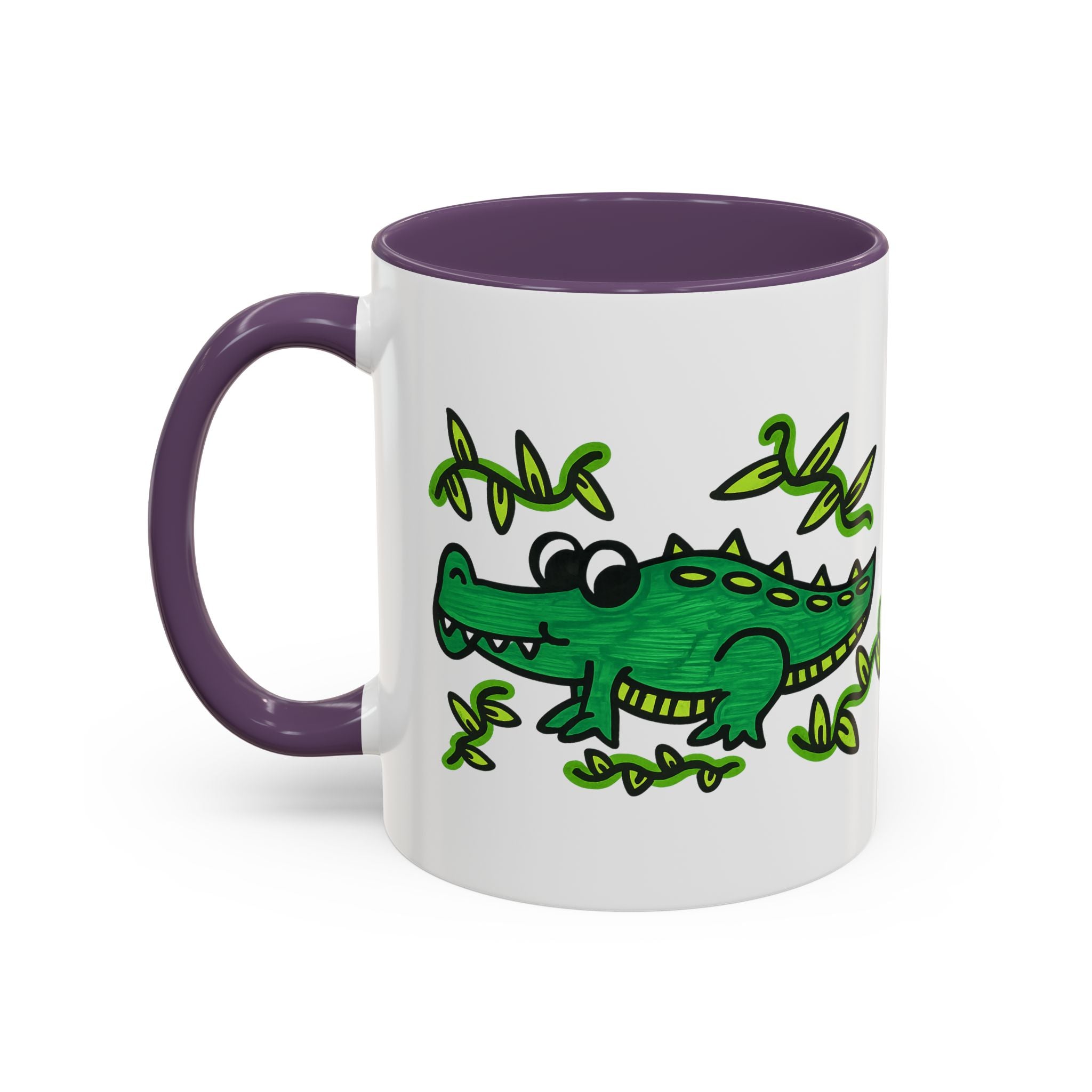 Hand-Drawn Green Playful Alligator Mug | Accent Coffee Mug
