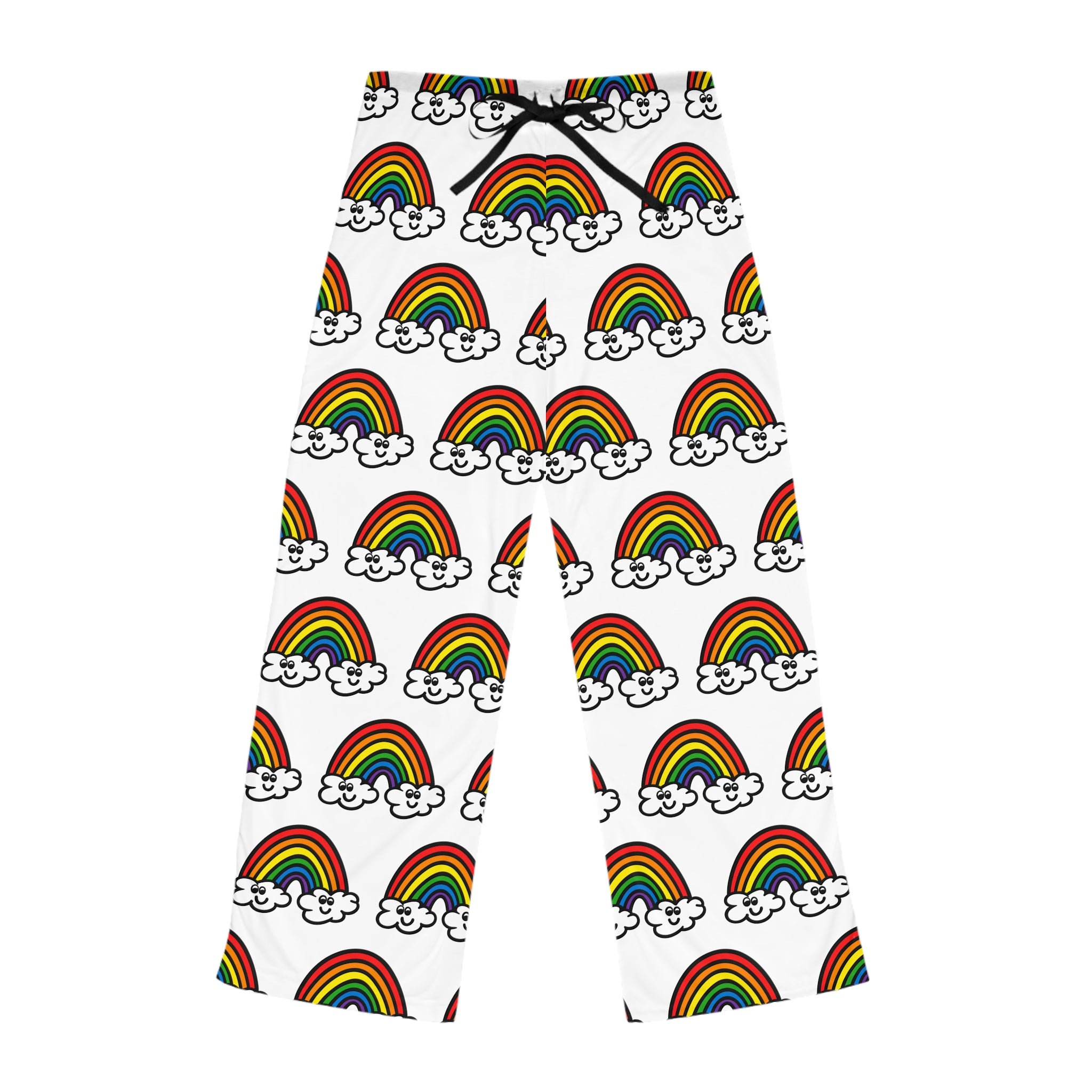 Hand-Drawn Rainbow Clouds Pajama Pants | Rainbow Print Sleepwear