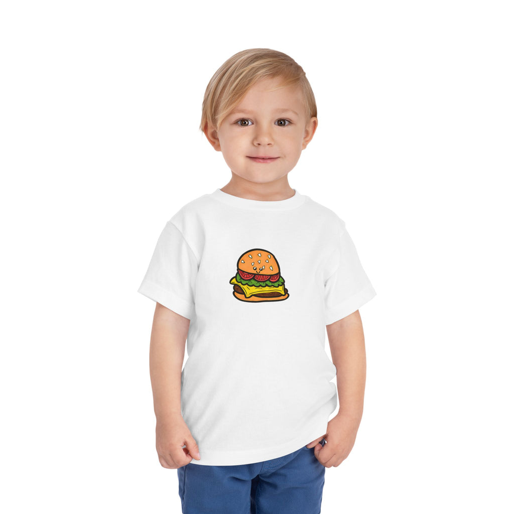 Hand-Drawn Cute Cheeseburger Kids Tee | Cartoon Burger Toddler Short Sleeve Tee
