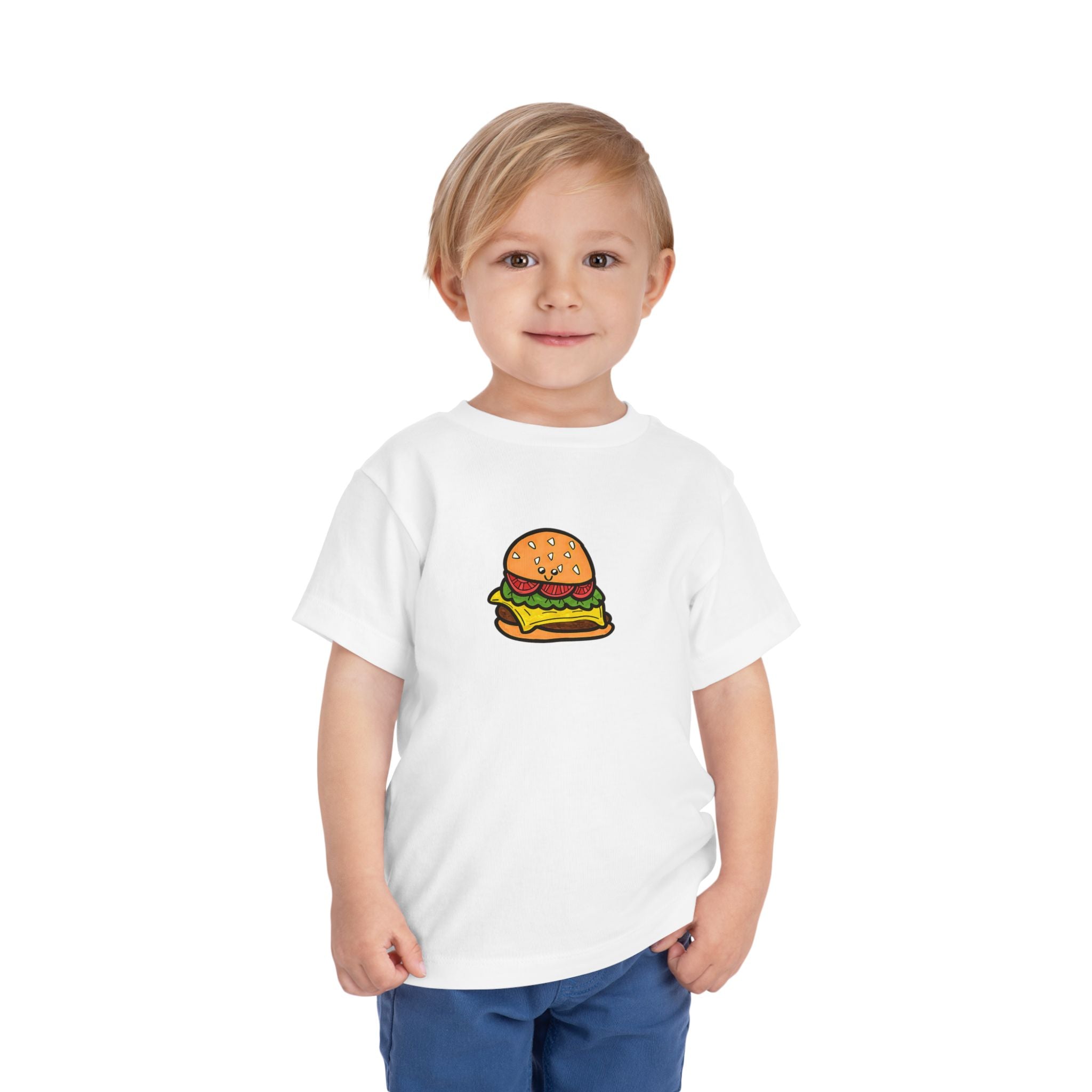 Hand-Drawn Cute Cheeseburger Kids Tee | Cartoon Burger Toddler Short Sleeve Tee