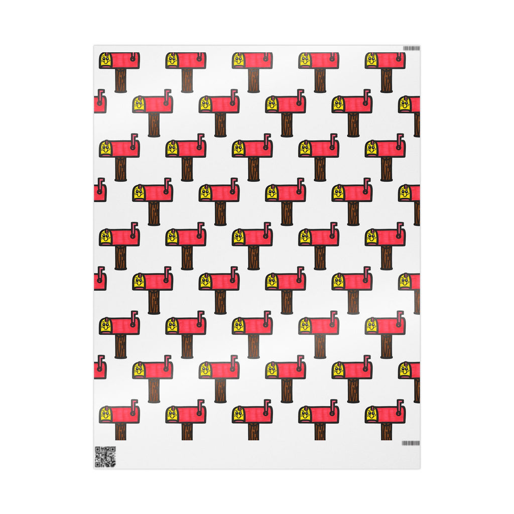 Hand-Drawn Pink Mailbox Wrapping Paper | Patterned Gift Wrap Roll