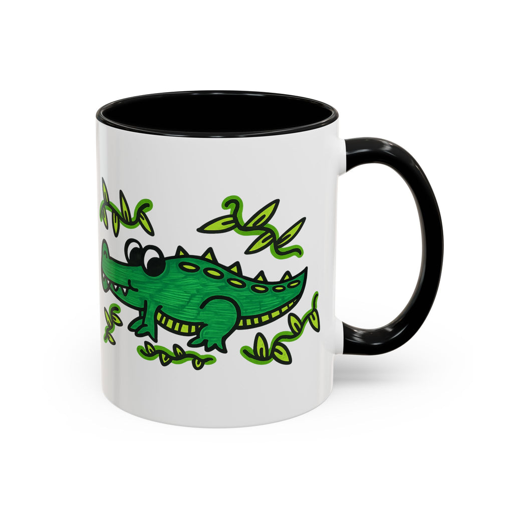 Hand-Drawn Green Playful Alligator Mug | Accent Coffee Mug