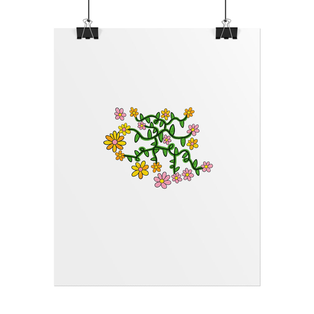 Hand-Drawn Yellow Orange Pink Floral Vine Rolled Posters