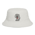 Hand-Drawn Cute White Fluffy Dog Bucket Hat | Red Collar