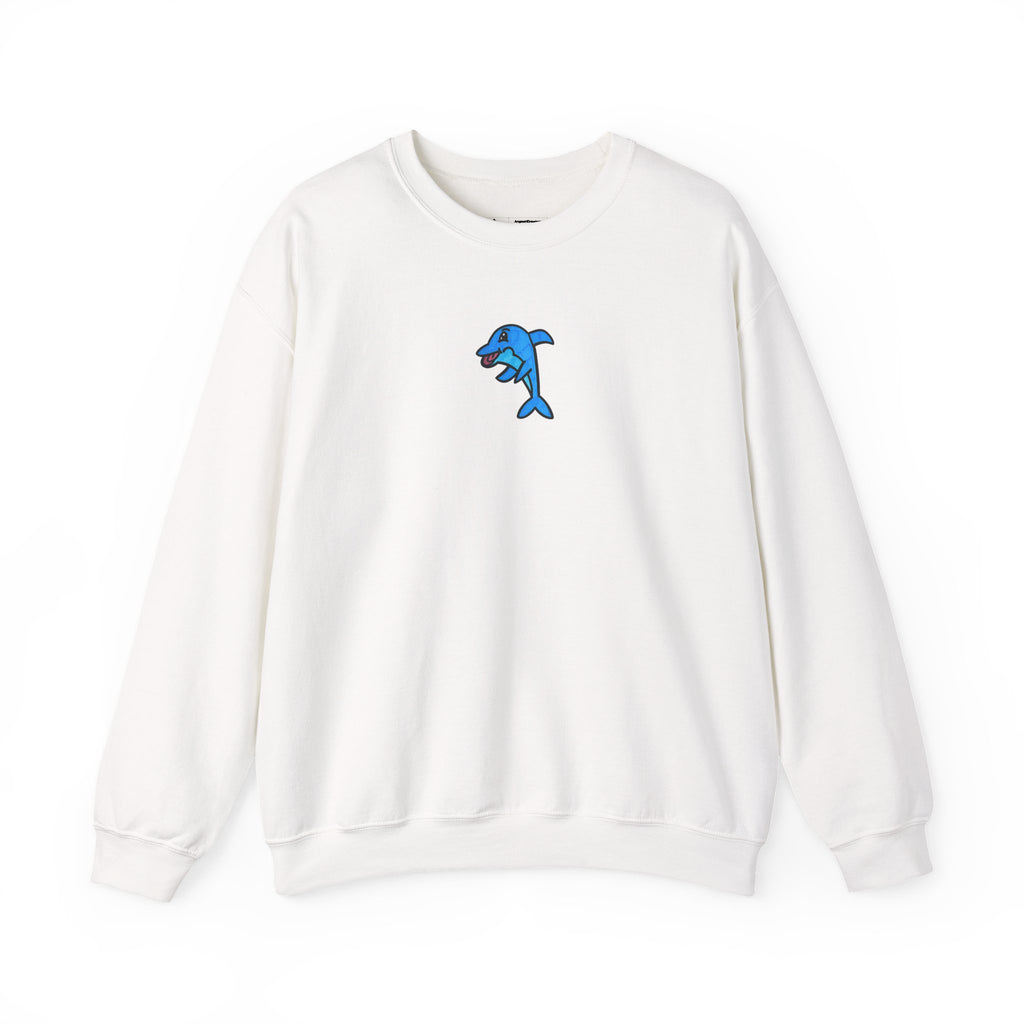 Hand-Drawn Blue Dolphin Motif Crewneck | Minimal Ocean Animal Sweatshirt