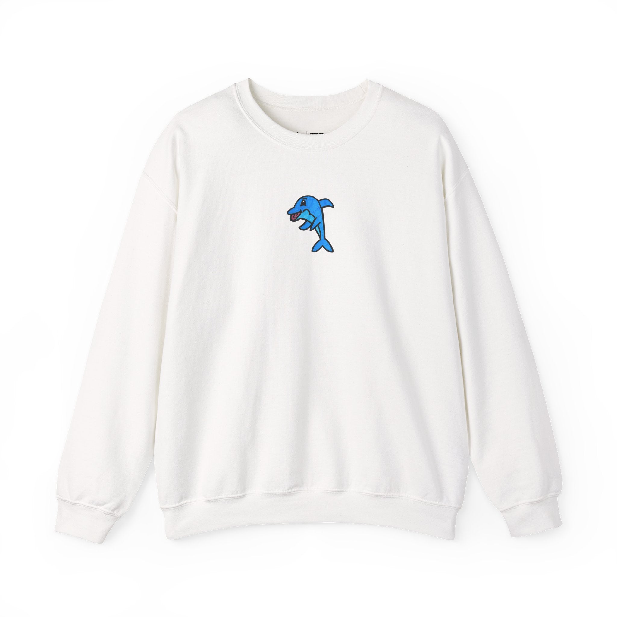 Hand-Drawn Blue Dolphin Motif Crewneck | Minimal Ocean Animal Sweatshirt