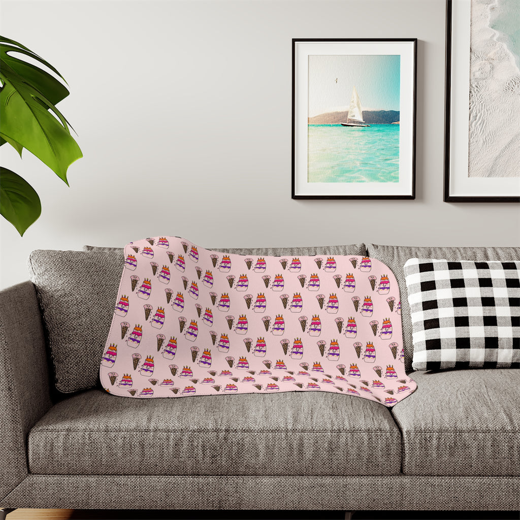 Hand-Drawn Pink Ice Cream Cone and Cake Pattern Sherpa Blanket | Cute Dessert Print