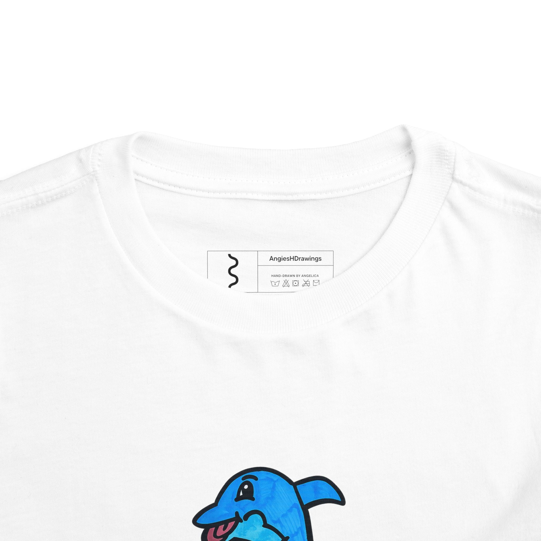 Hand-Drawn Blue Cartoon Dolphin Toddler Tee | Cute Sea Animal Kids Shirt