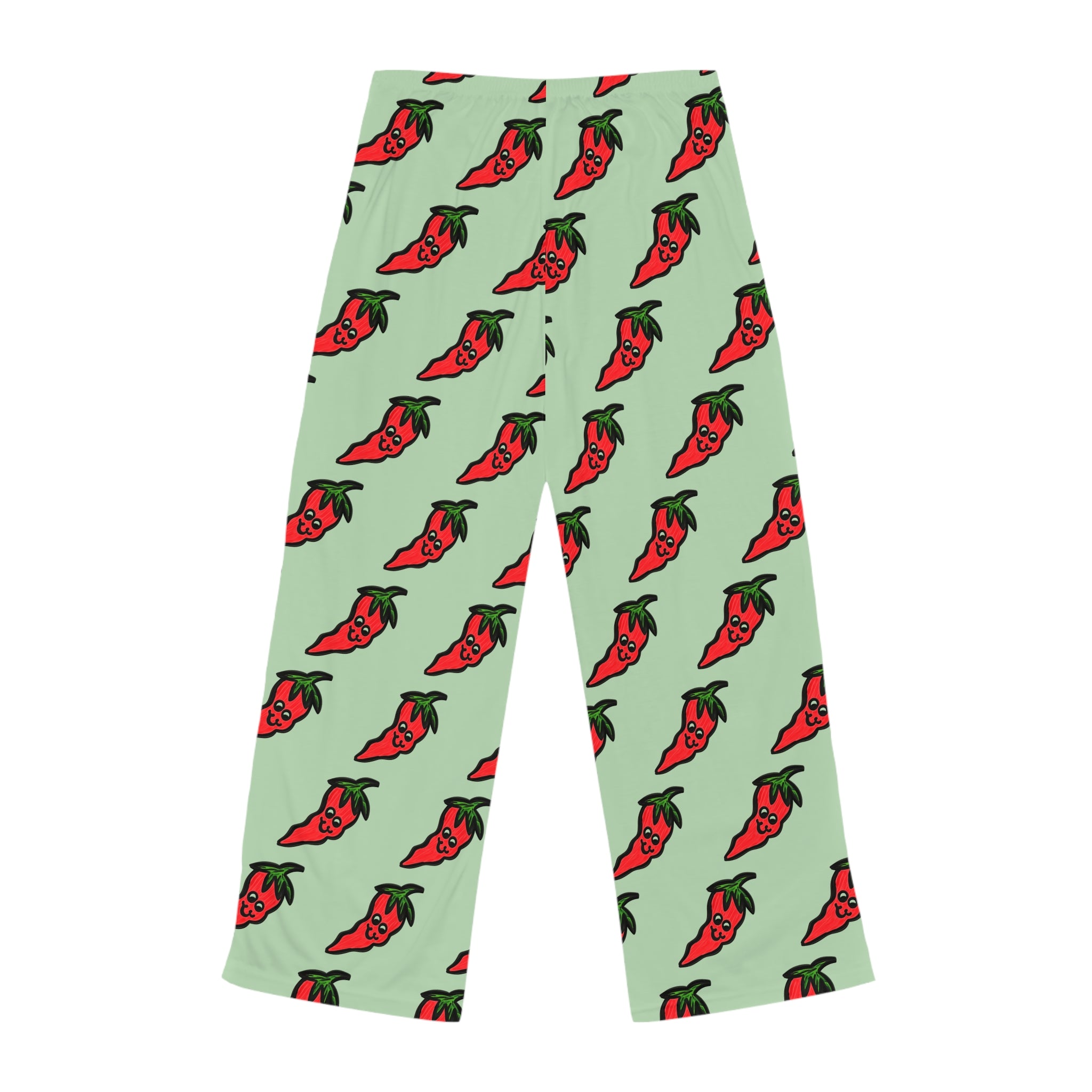 Hand-Drawn Cute Chili Pepper Pattern Pajama Pants | green, red veggie all-over print