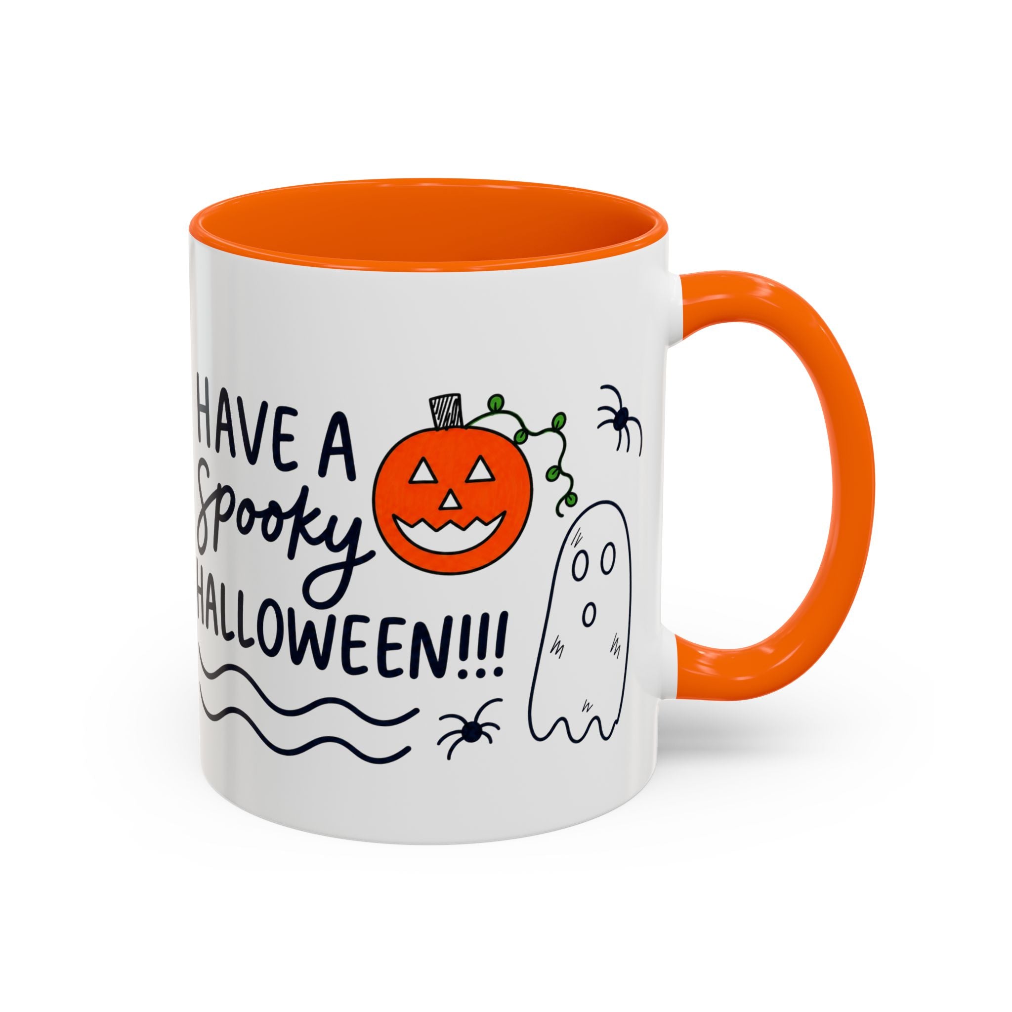 Hand-Drawn Spooky Halloween spiders ghost pumpkin Mug | Accent Coffee Mug 11oz 15oz