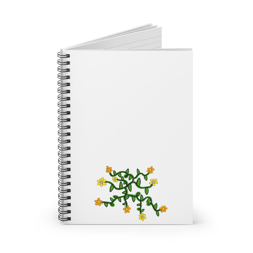 Hand-Drawn Yellow Orange and Pink Flower Vine Notebook | Spiral Ruled Journal