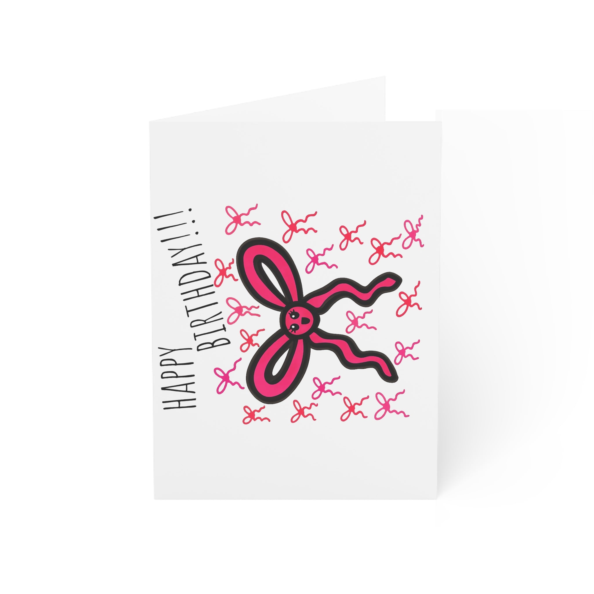 Hand-Drawn Pink Bow Pattern Happy Birthday Card | Greeting Card