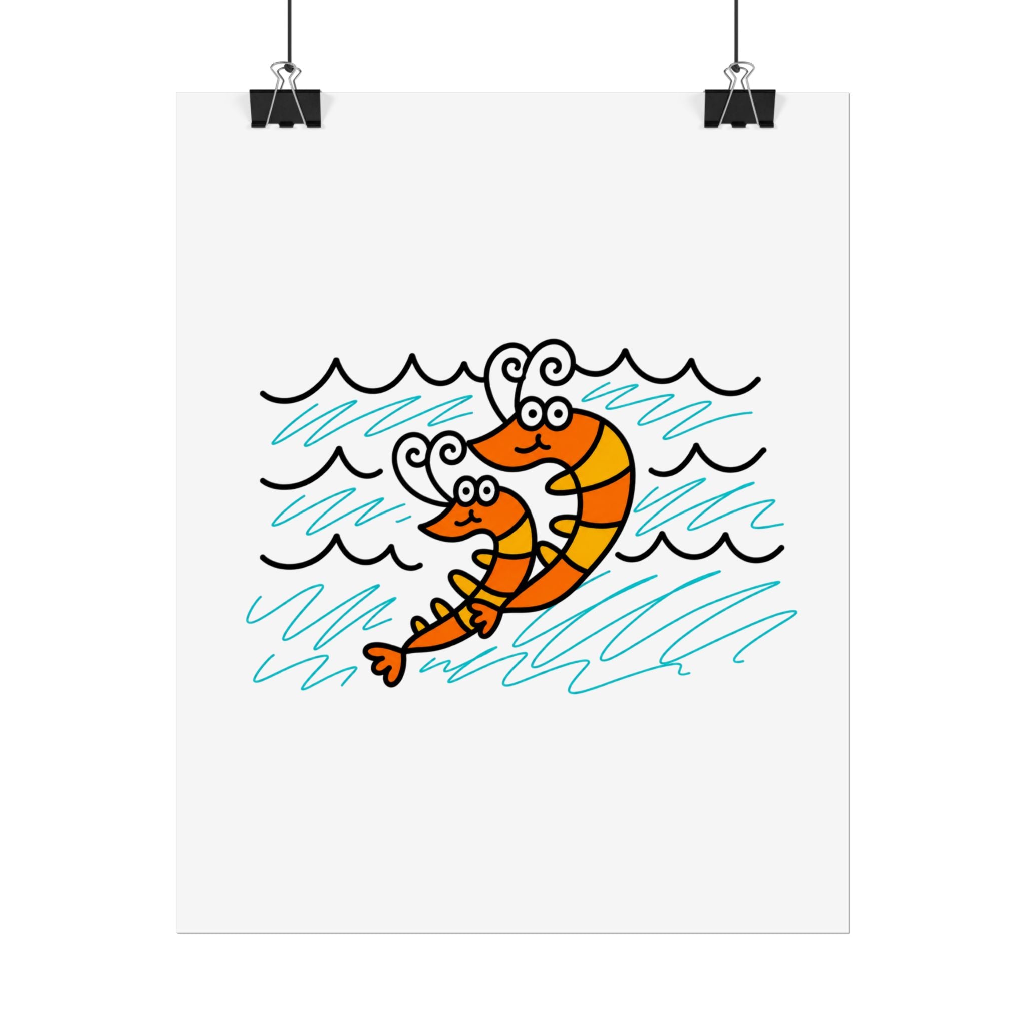 Hand-Drawn Cartoon Shrimp Illustration Poster | Rolled Poster, Beach Nautical Wall Art