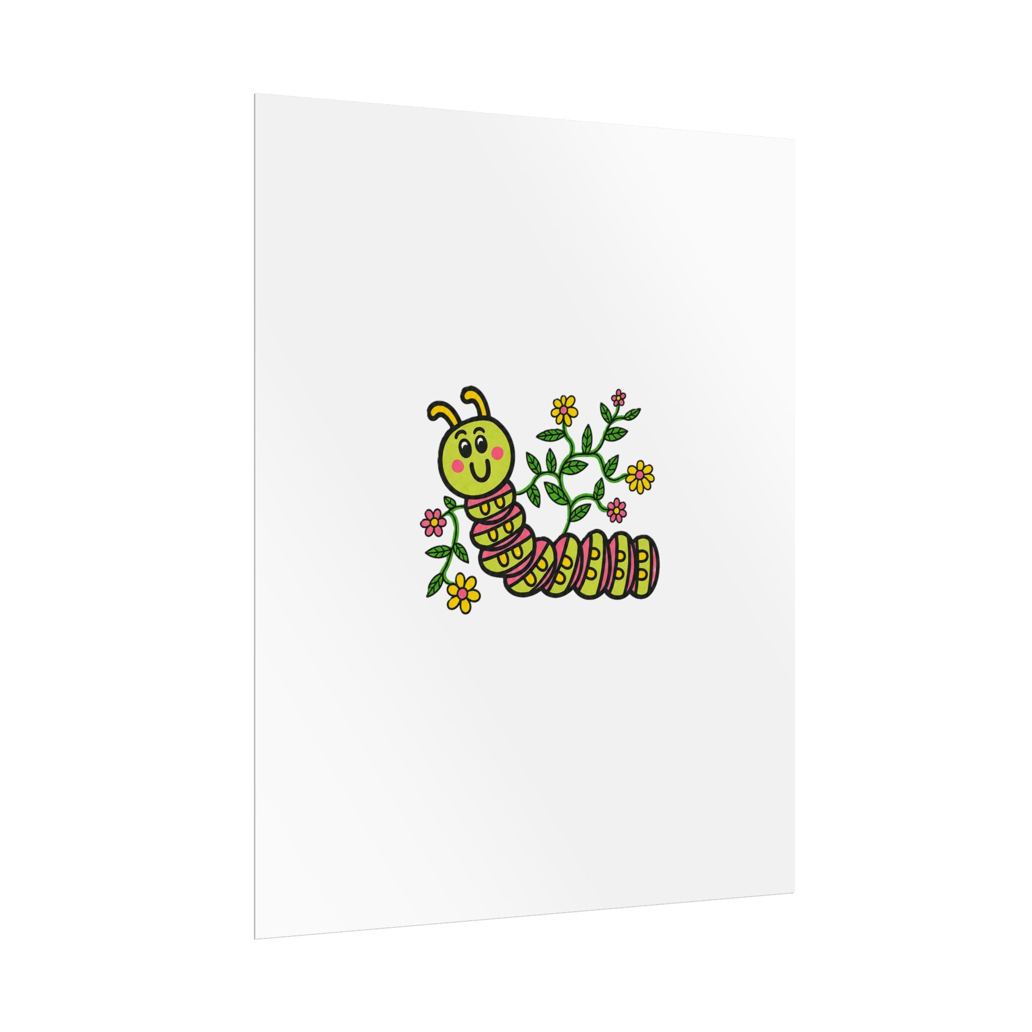 Hand-Drawn Cute Caterpillar Illustration Rolled Poster | Floral Kids Nursery Art
