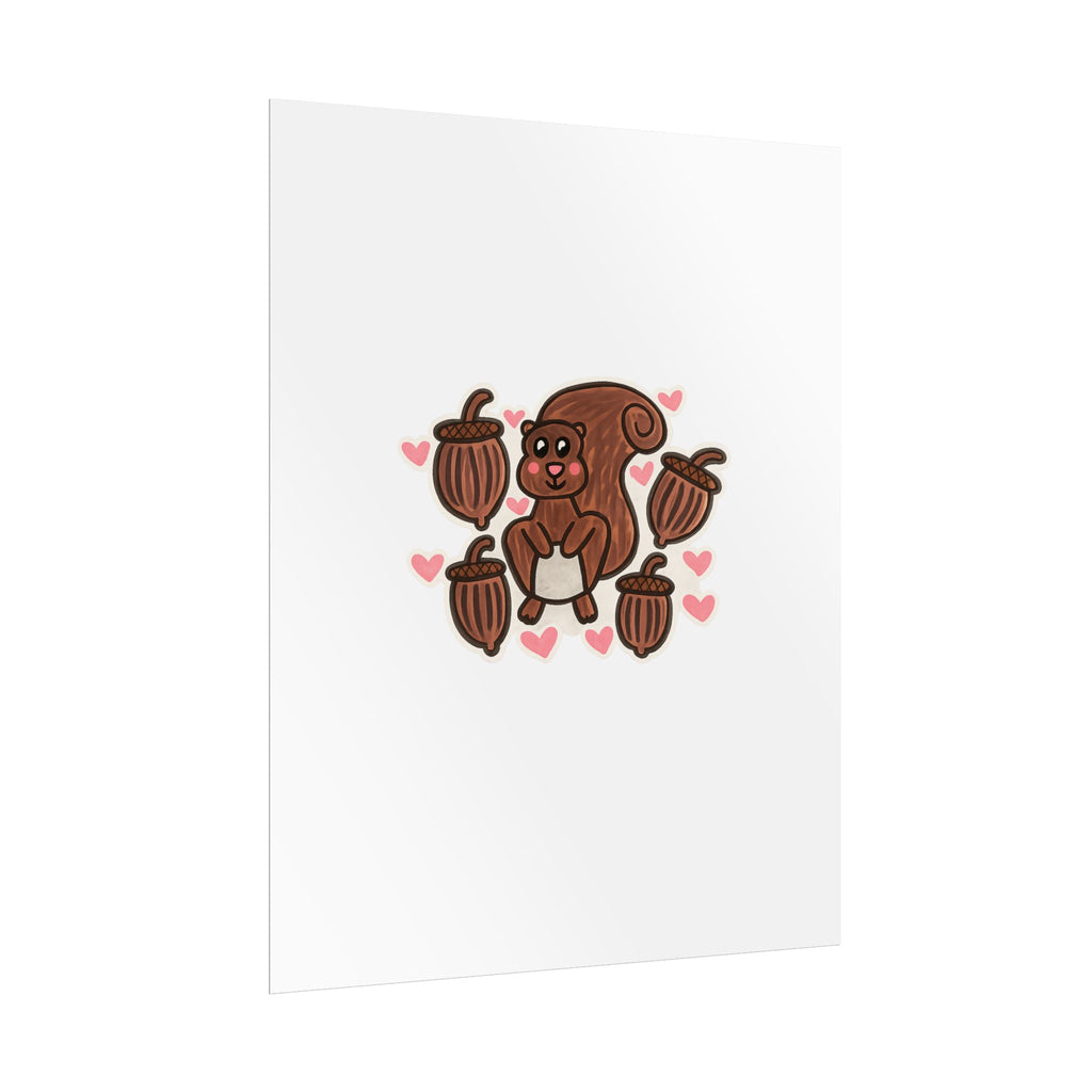 Hand-Drawn Cute Squirrel with Acorns Poster | Rolled Poster, Cute Woodland Animal Art