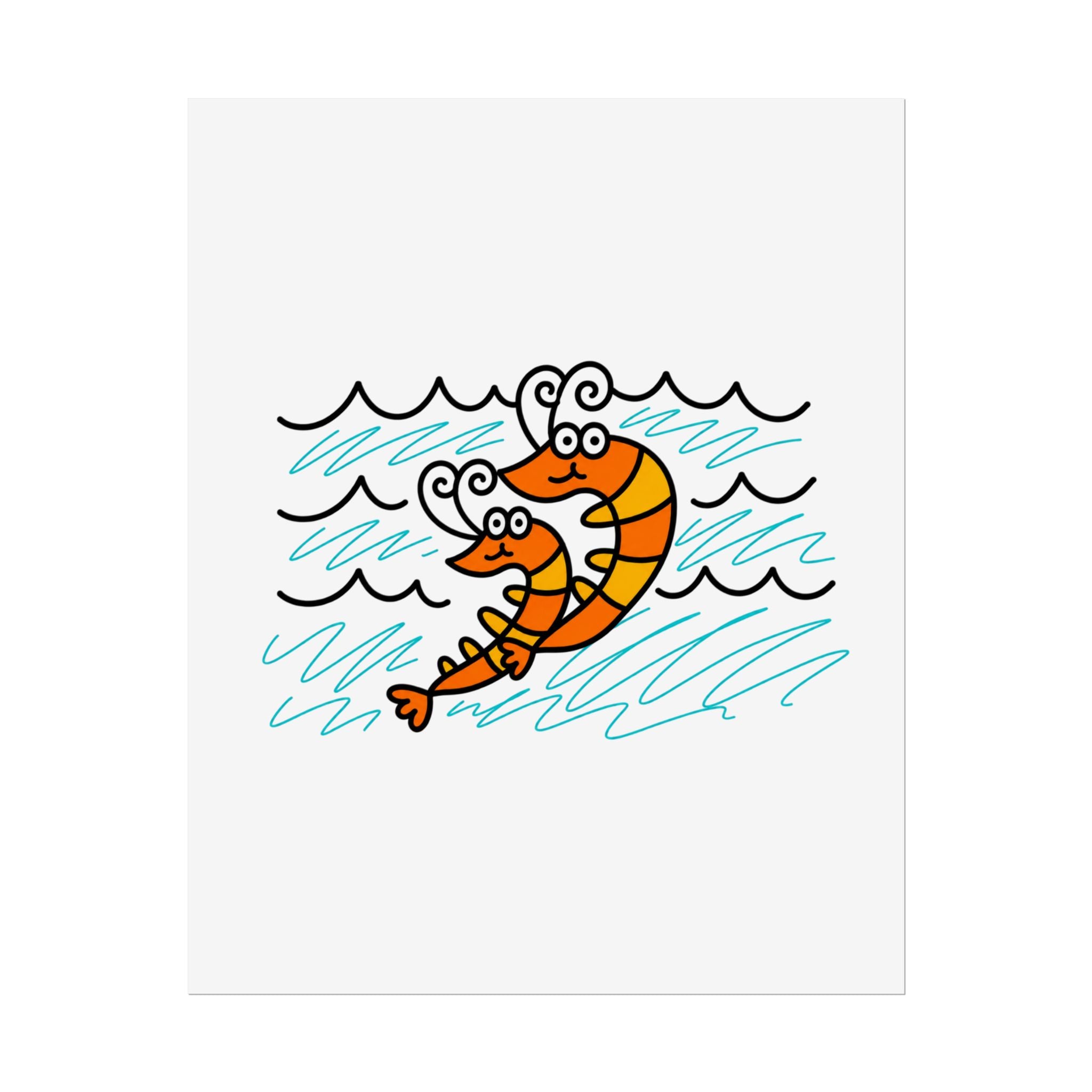 Hand-Drawn Cartoon Shrimp Illustration Poster | Rolled Poster, Beach Nautical Wall Art