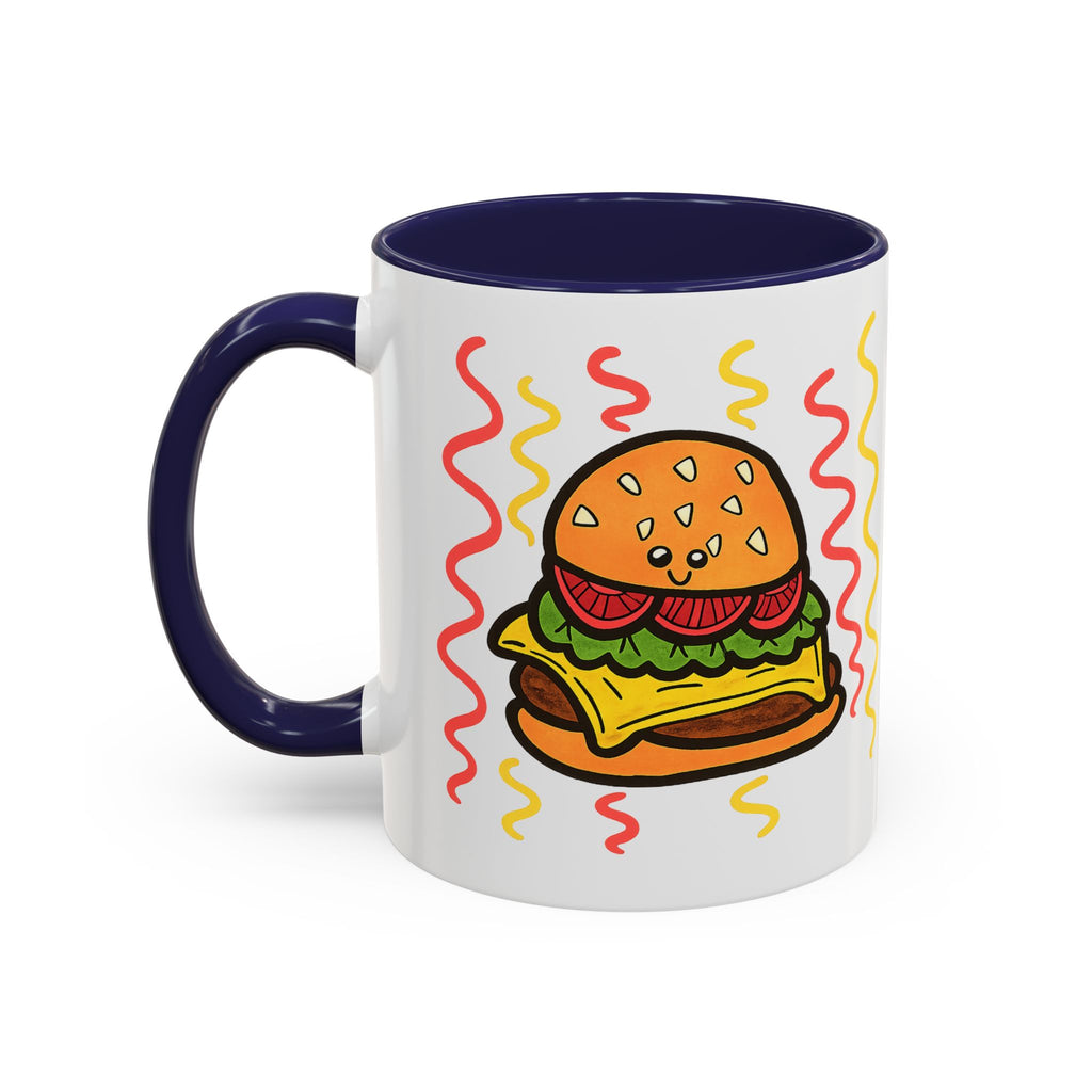 Hand-Drawn Cute Cheeseburger Cartoon Mug | Accent Coffee Mug 11oz 15oz