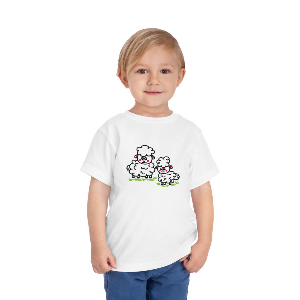 Hand-Drawn Mama and Baby Sheep Toddler Tee | Cute Lambs, Pastel Farm Animals