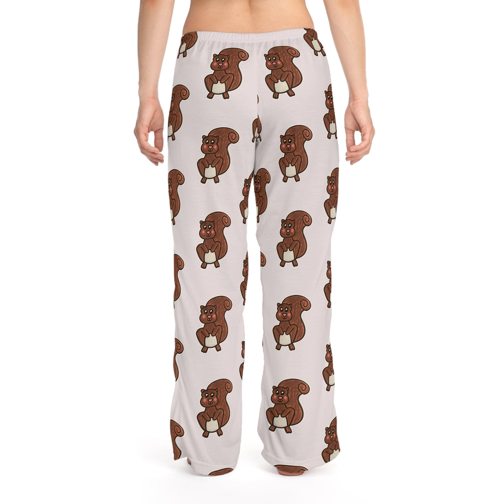 Hand-Drawn Cartoon Squirrel Pattern Pajama Pants | All-Over Print