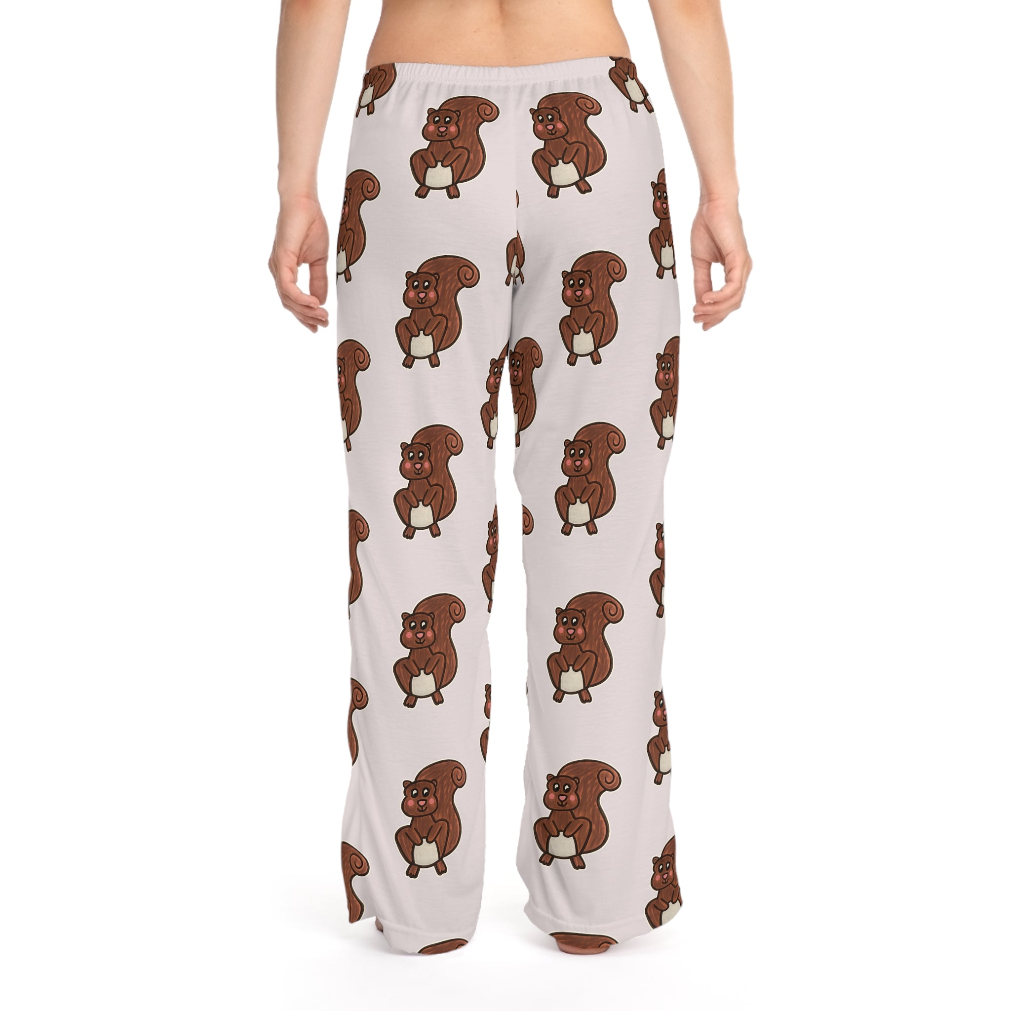 Hand-Drawn Cartoon Squirrel Pattern Pajama Pants | All-Over Print