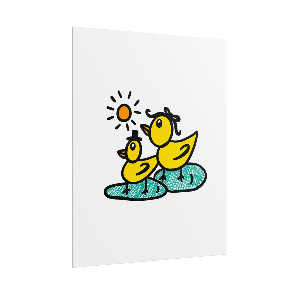 Hand-Drawn Mama Duck and Duckling Poster | Cute Duck Pond Illustration