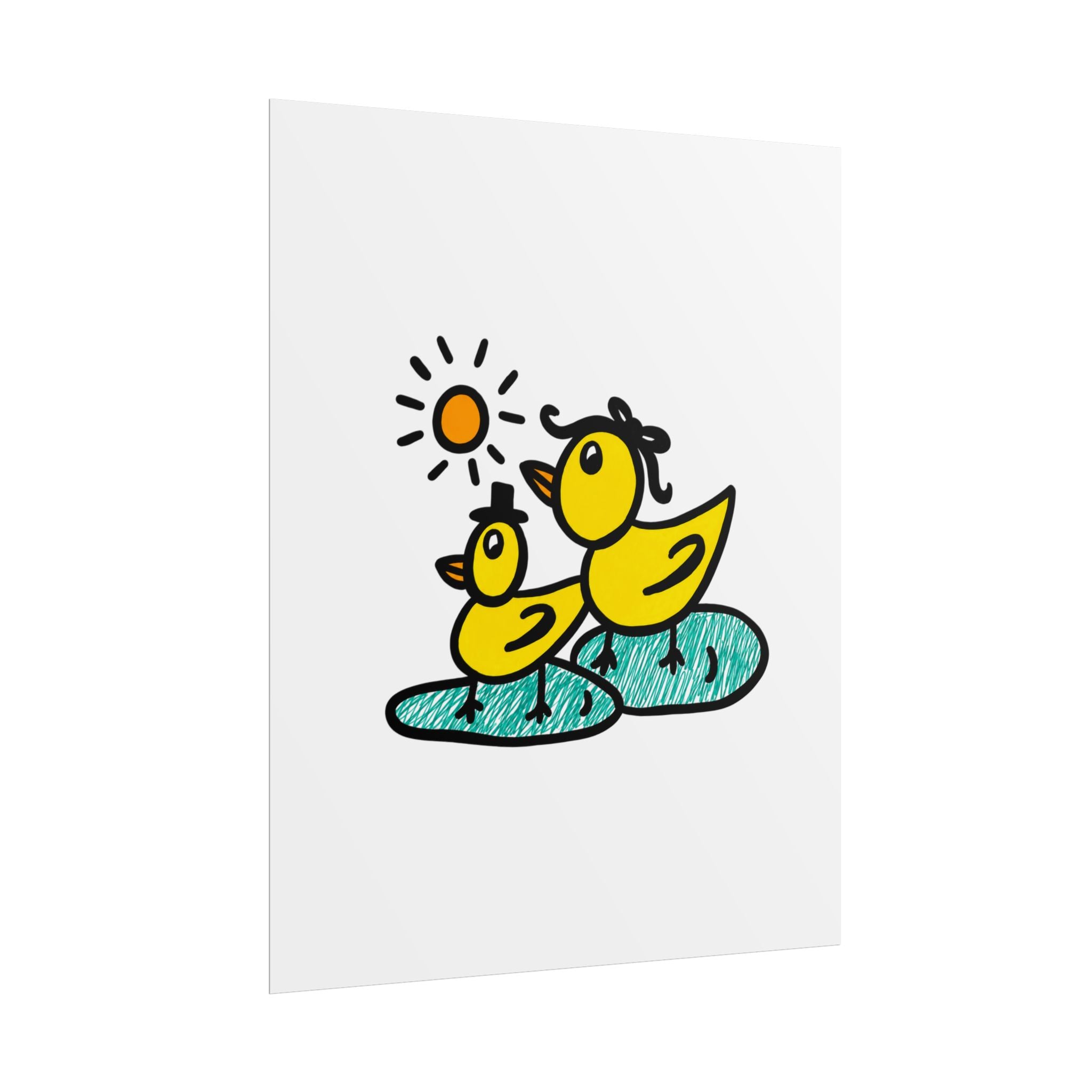 Hand-Drawn Mama Duck and Duckling Poster | Cute Duck Pond Illustration