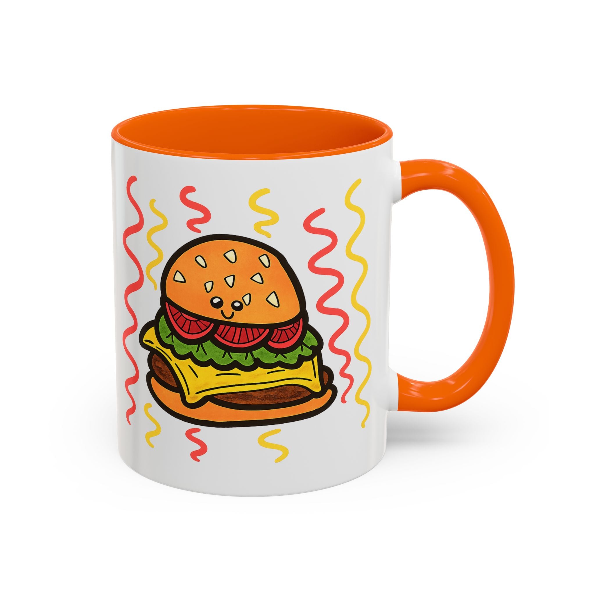 Hand-Drawn Cute Cheeseburger Cartoon Mug | Accent Coffee Mug 11oz 15oz