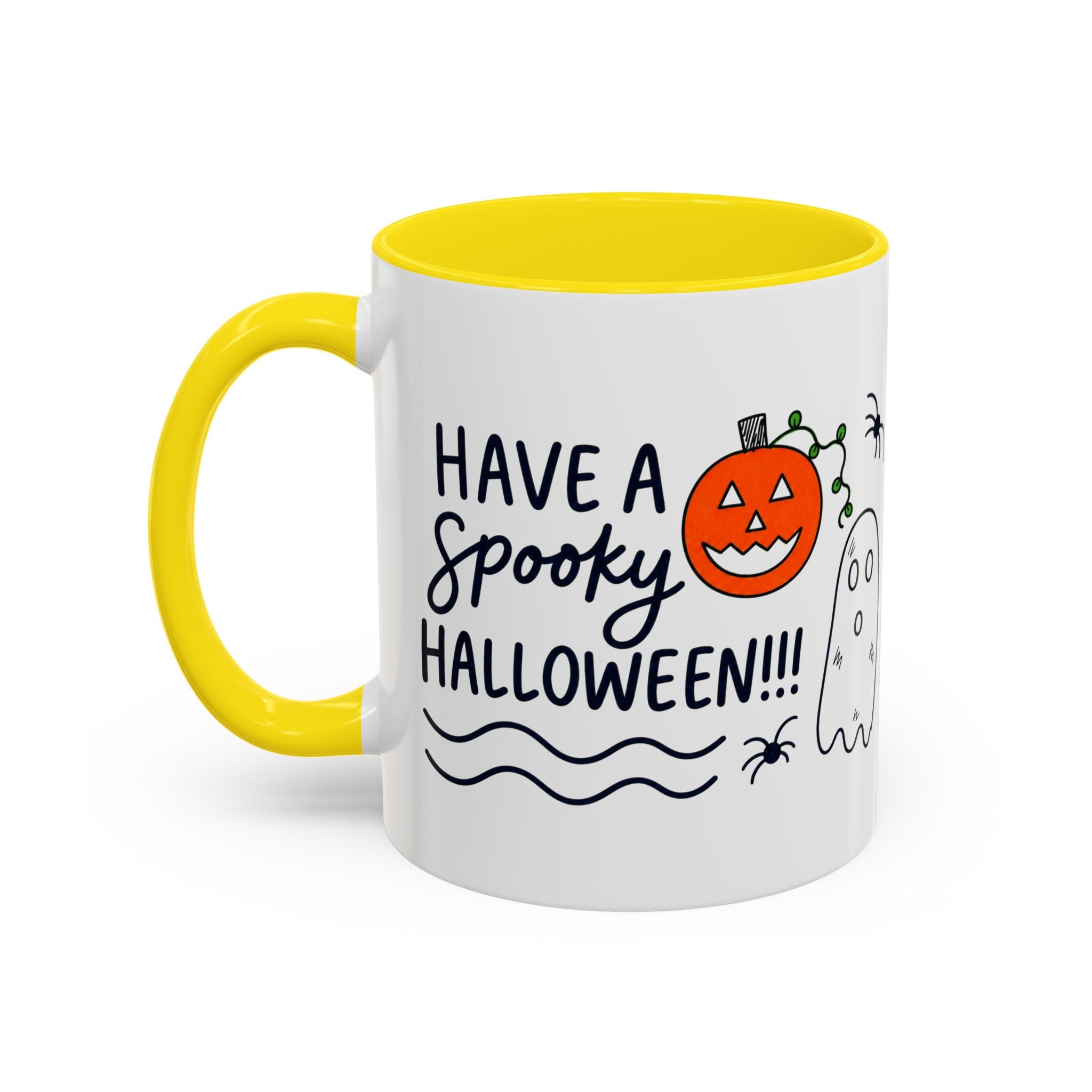 Hand-Drawn Spooky Halloween spiders ghost pumpkin Mug | Accent Coffee Mug 11oz 15oz