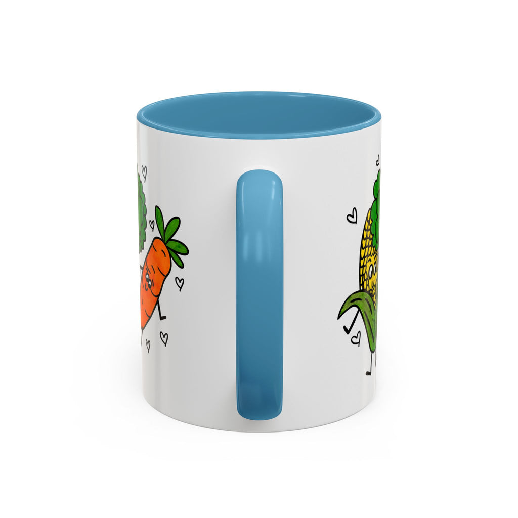Hand-Drawn Dancing Veggies Carrot Broccoli Corn Mug | Accent Coffee Mug