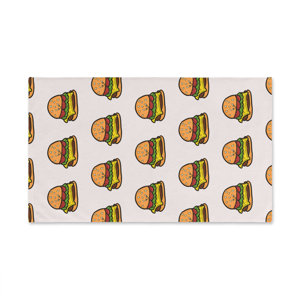 Hand-Drawn Cartoon Cheeseburger Pattern Hand Towel | Fast Food Kitchen Decor