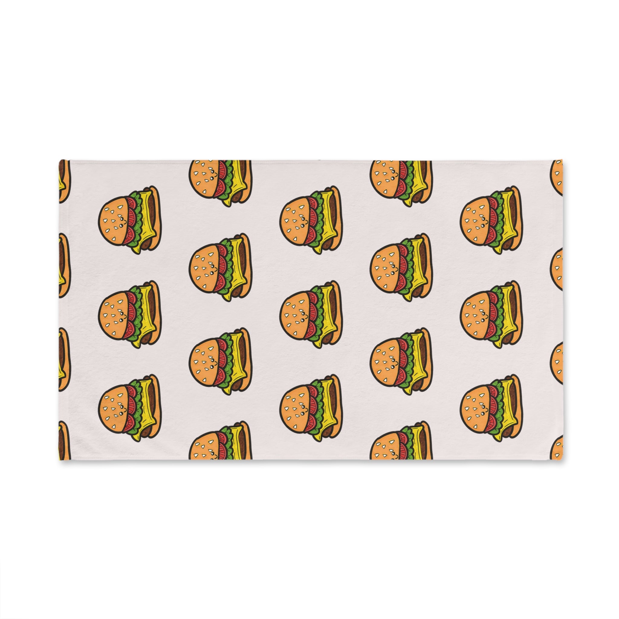 Hand-Drawn Cartoon Cheeseburger Pattern Hand Towel | Fast Food Kitchen Decor