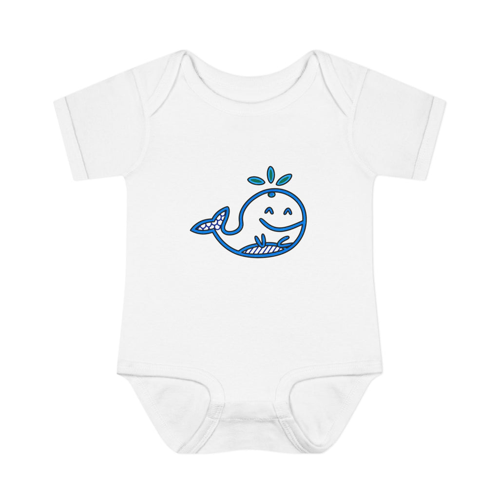 Hand-Drawn Smiling Blue Whale Bodysuit | Cute Ocean Baby Graphic