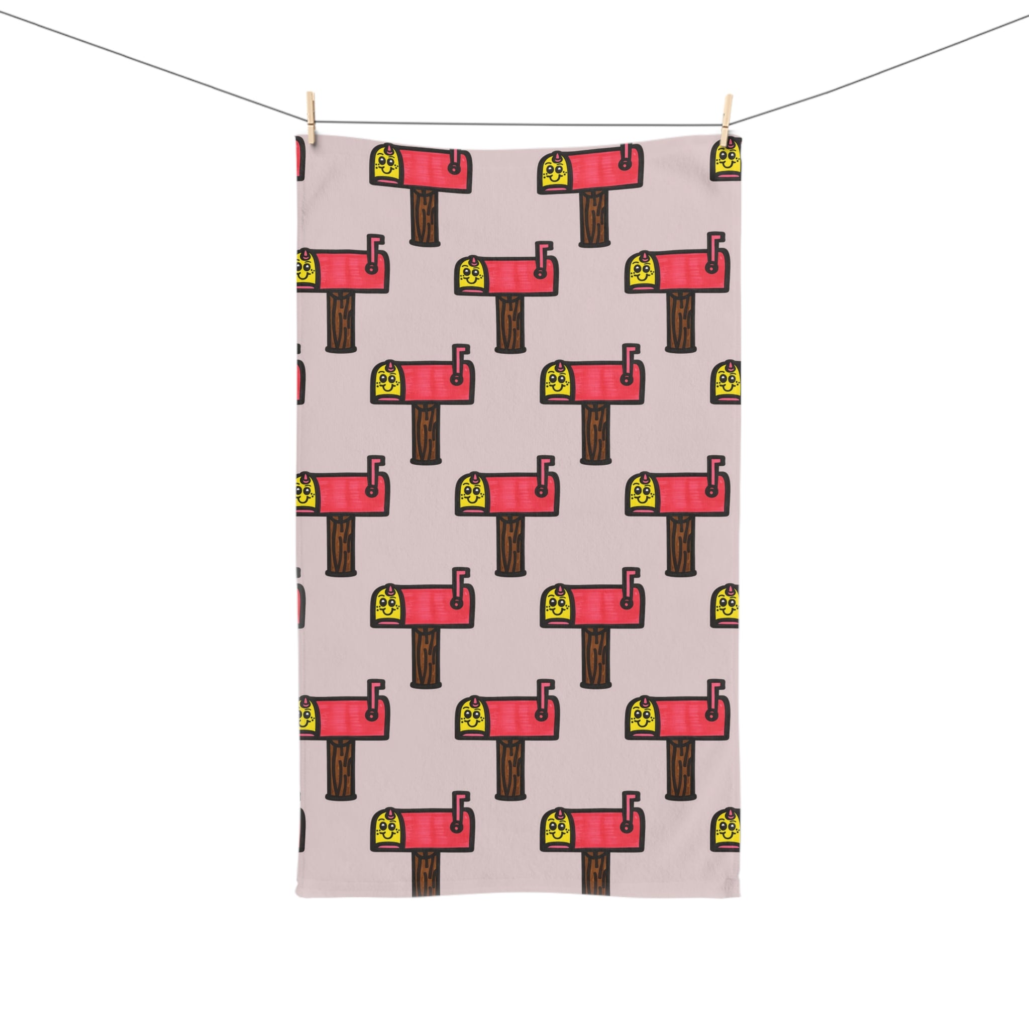 Hand-Drawn Retro Mailbox Pattern Hand Towel | Pink Cartoon Mailbox Repeat