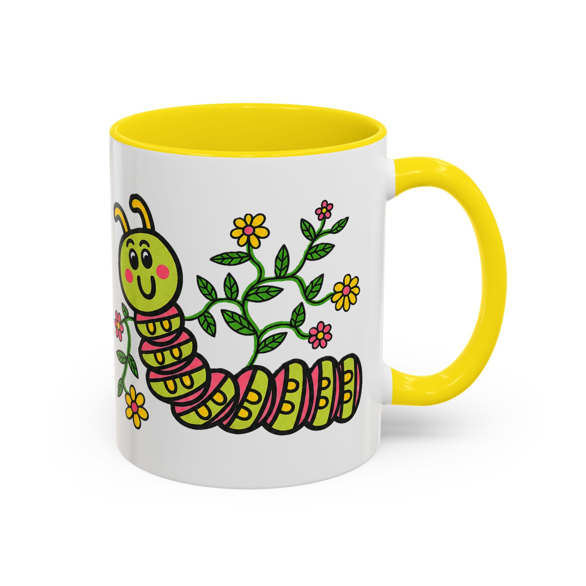 Hand-Drawn Cute Caterpillar Floral Illustration Coffee Mug | Accent Mug