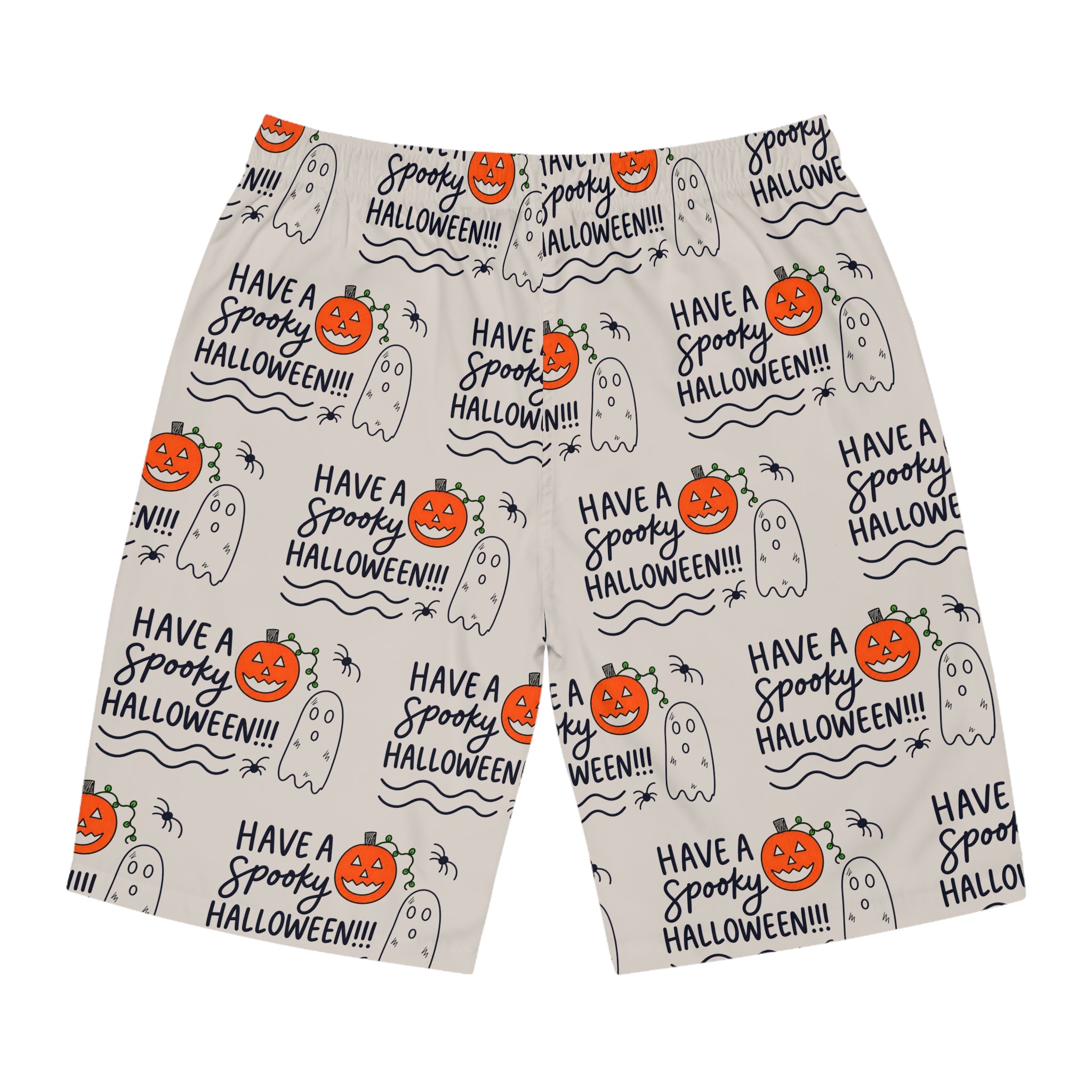 Hand-Drawn Spooky Halloween Pumpkins & Ghosts Board Shorts | Men's Board Shorts