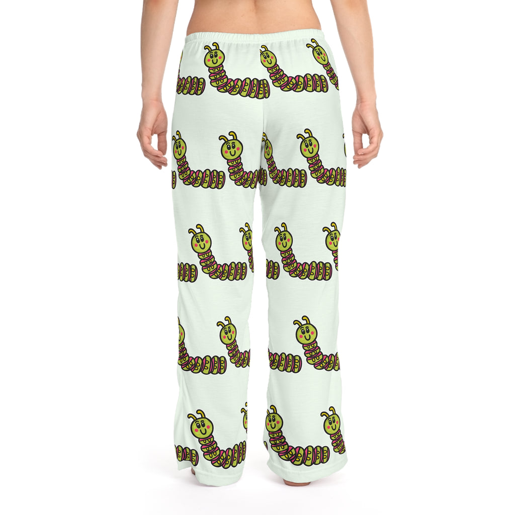 Hand-Drawn Cute Cartoon Caterpillar Pajama Pants | All-Over Print