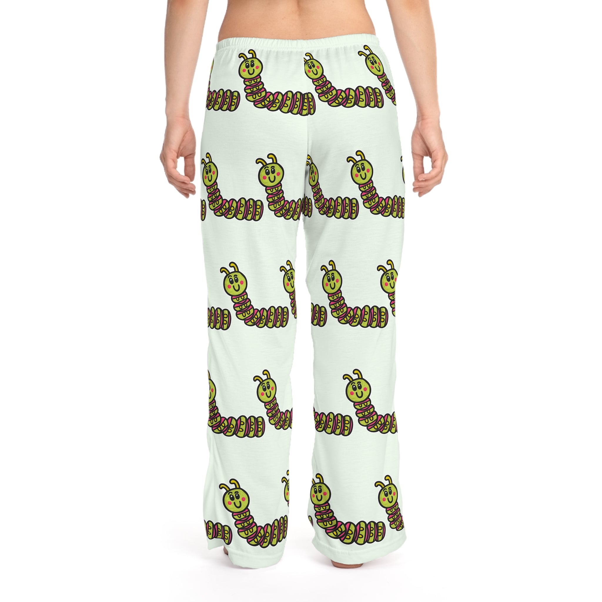 Hand-Drawn Cute Cartoon Caterpillar Pajama Pants | All-Over Print