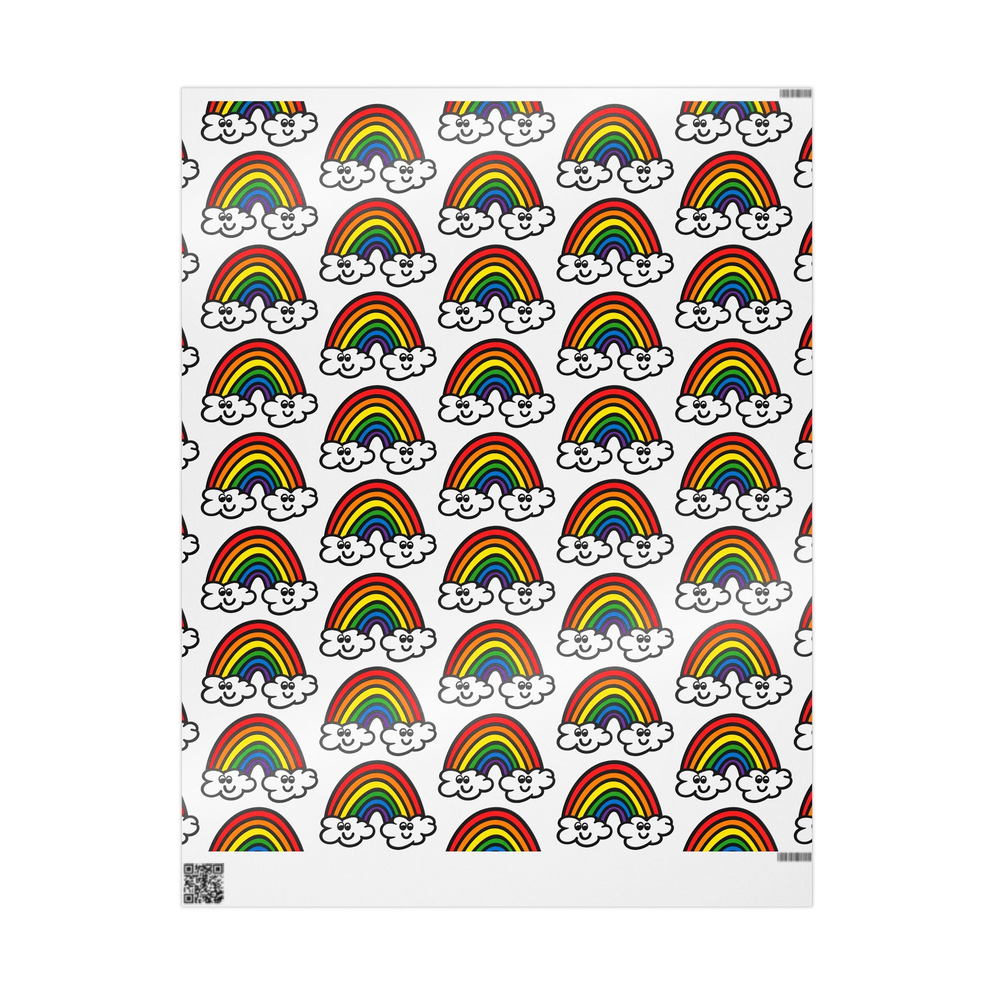 Hand-Drawn Retro Rainbow Pattern wrapping paper | Cute Cloud Rainbows Gift Wrap