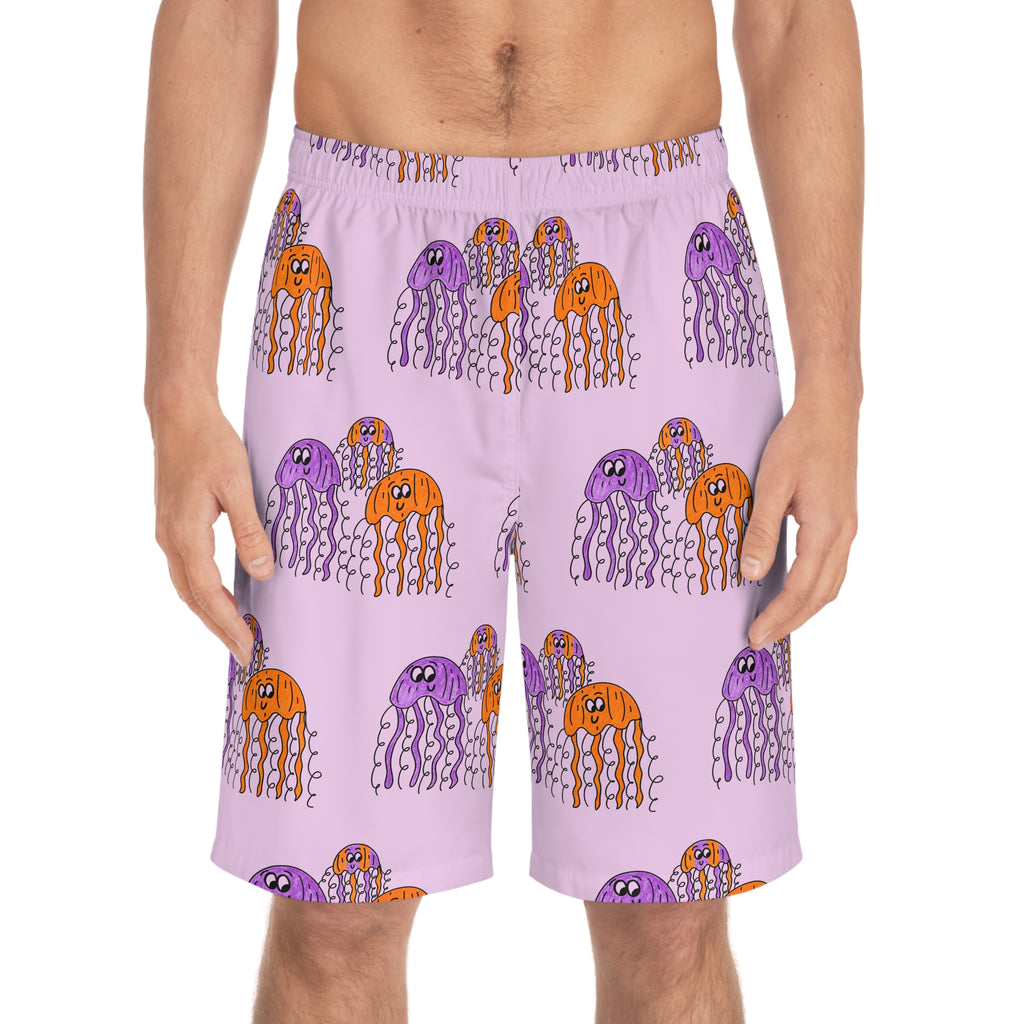 Hand-Drawn Jellyfish Pattern Board Shorts | All-Over Print