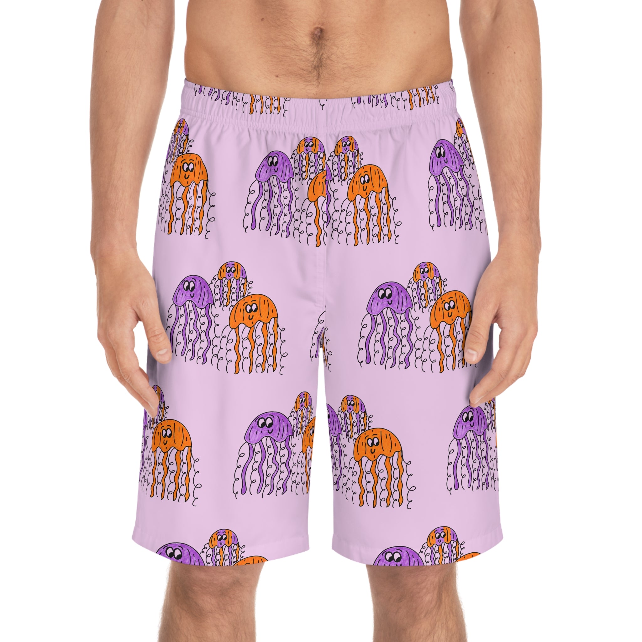 Hand-Drawn Jellyfish Pattern Board Shorts | All-Over Print
