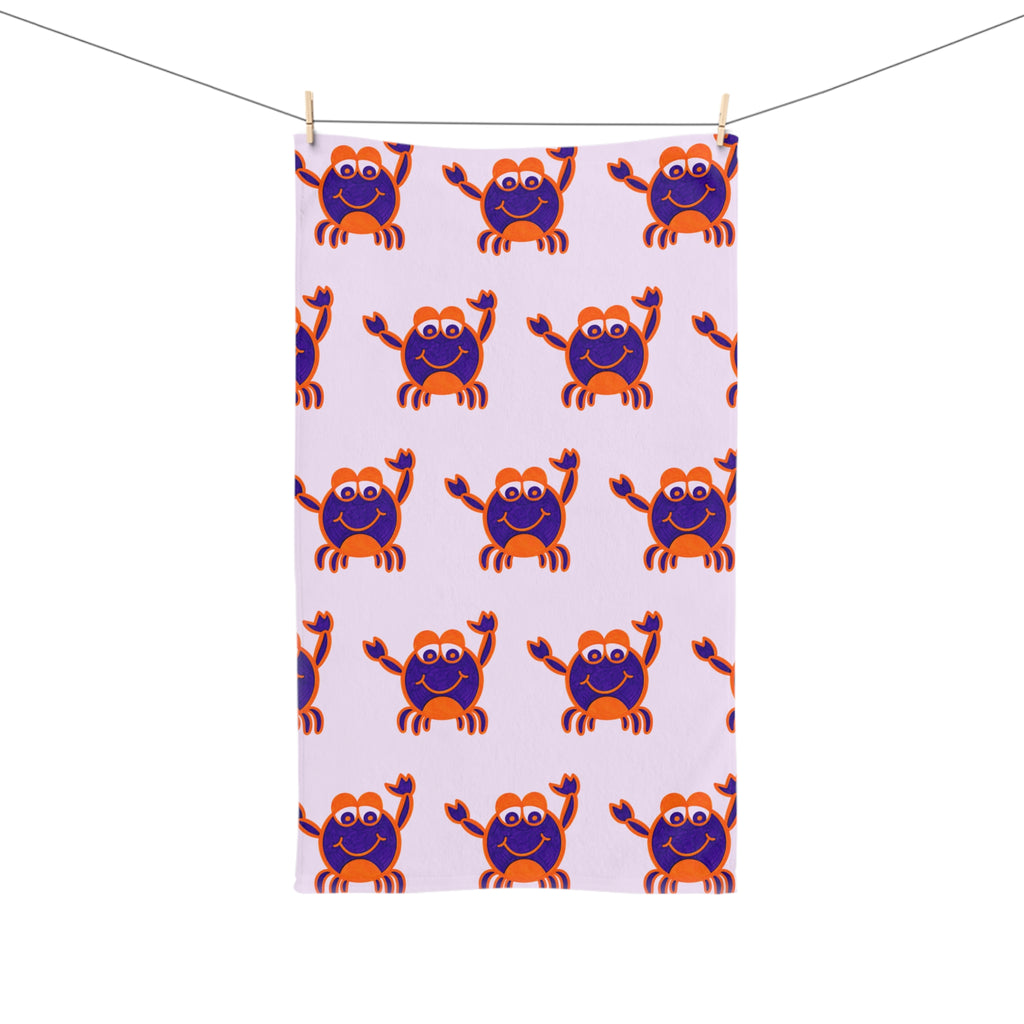 Hand-Drawn Cute Crab Hand Towel, Coastal Kitchen Decor, Whimsical Beach Bathroom Towel, Ocean Tea Towel, Nautical Gift