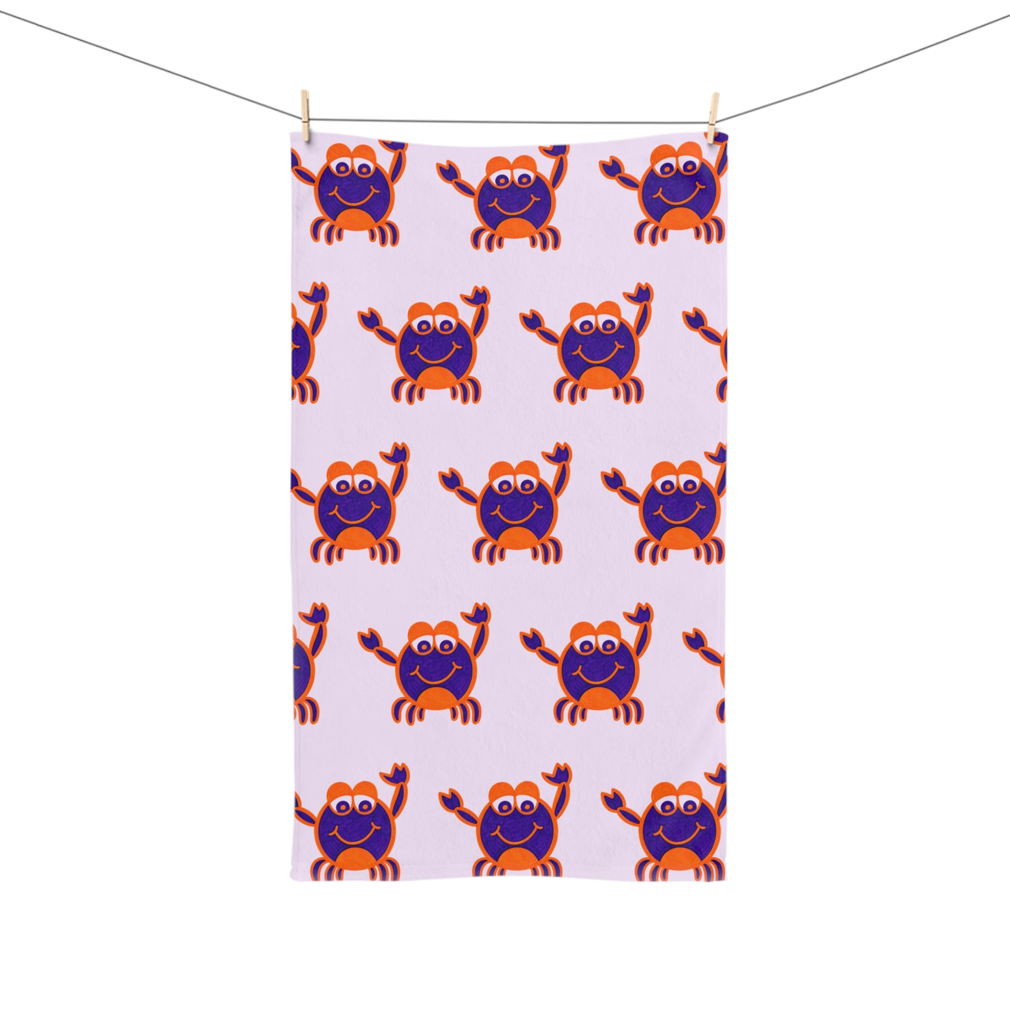 Hand-Drawn Cute Crab Hand Towel, Coastal Kitchen Decor, Whimsical Beach Bathroom Towel, Ocean Tea Towel, Nautical Gift