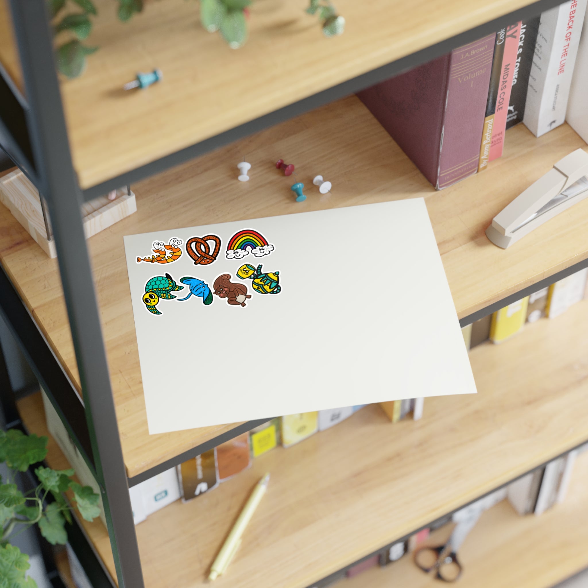 Cute Animal Rainbow Pretzel Sticker Sheet | Turtle, Shrimp, Stingray, Squirrel, and Teapot Set Stickers