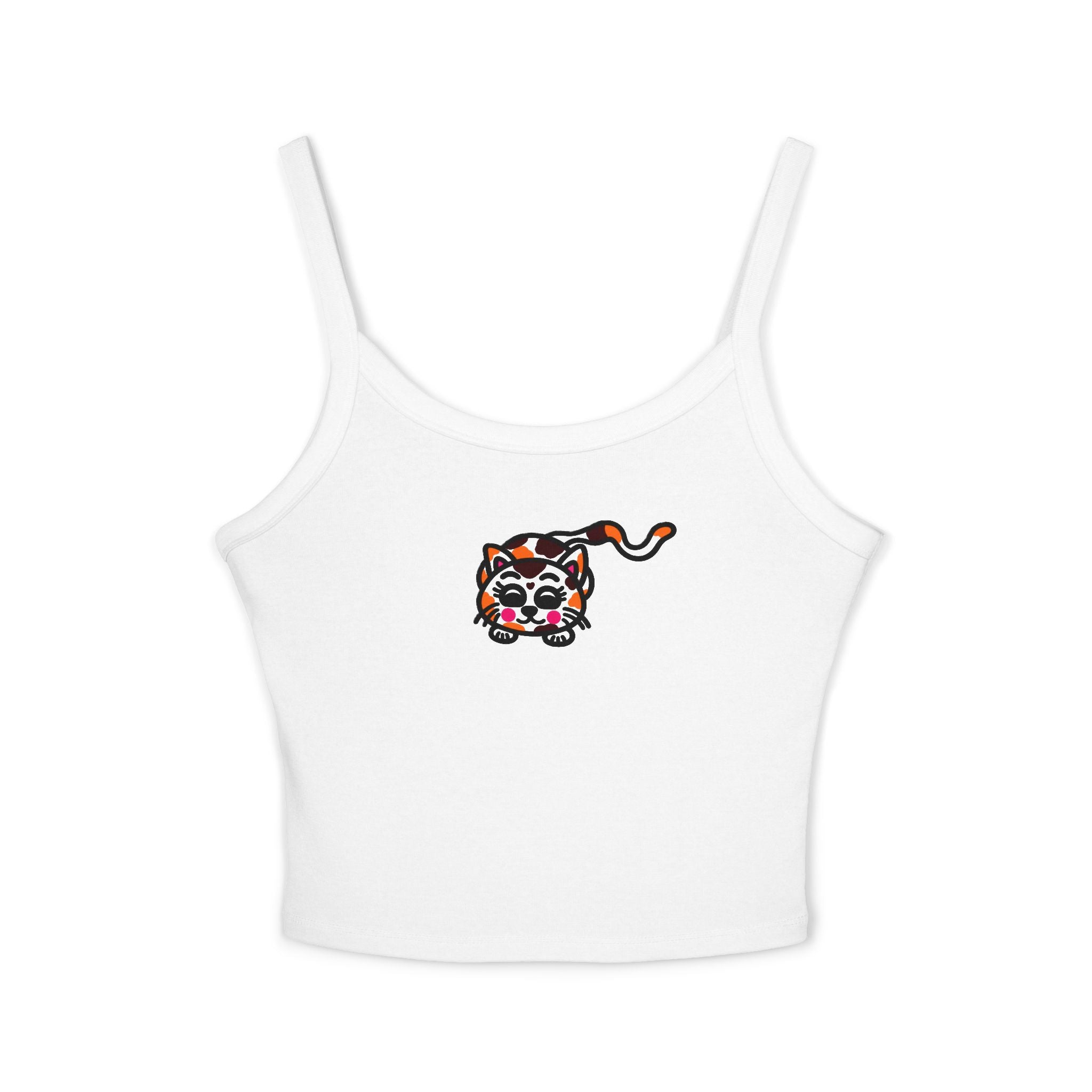 Hand-Drawn Colorful Calico Cat/Kitten Tank Top | Small Center Chest Graphic
