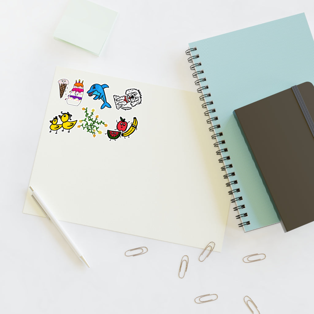 Hand-Drawn Cute Doodle Variety Sticker Sheet | Small Fun Vinyl Stickers