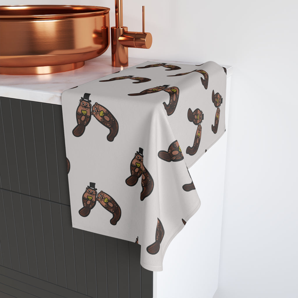 Hand-Drawn Otters Holding Seashells Hand Towel | Cute Cartoon Wildlife Print